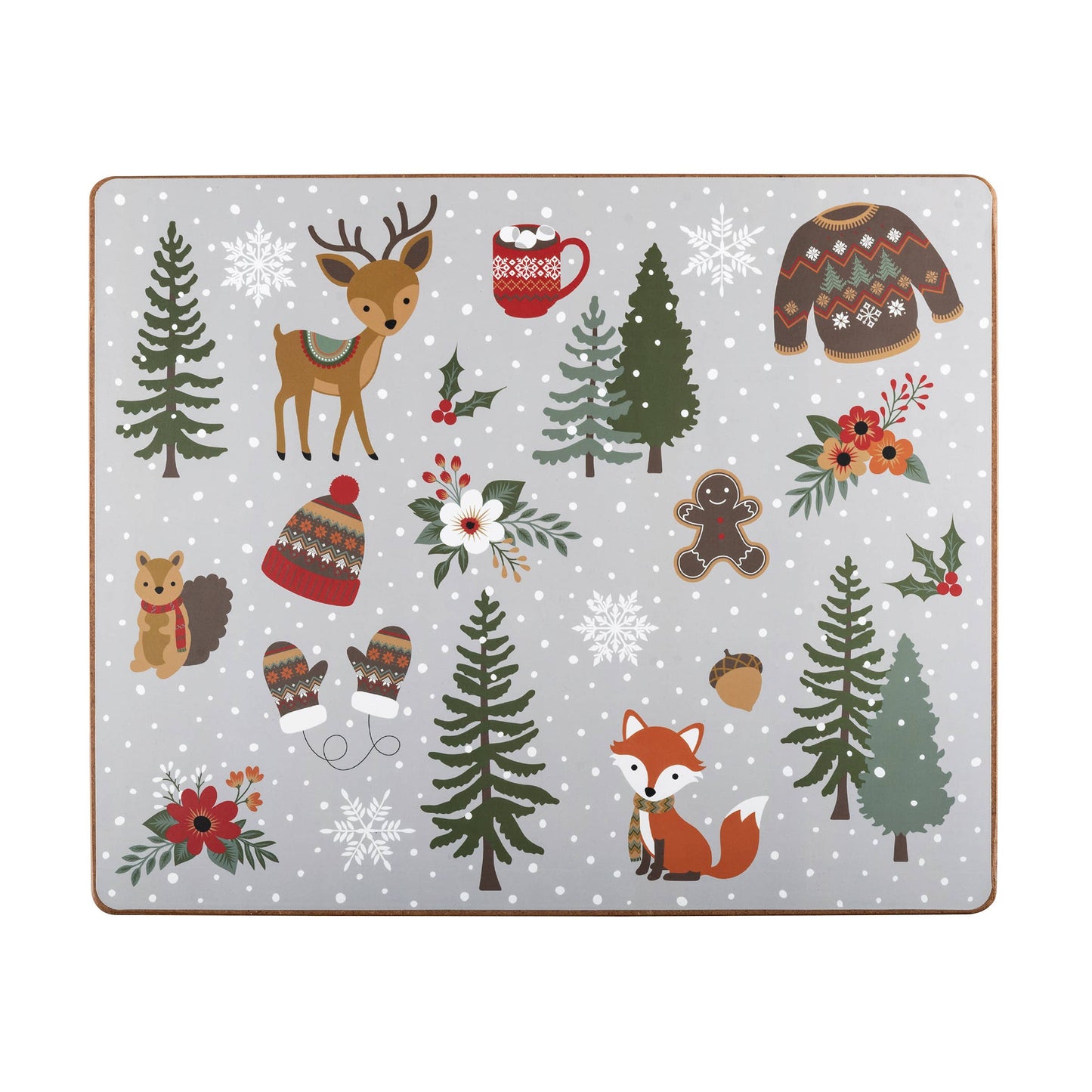 Christmas Woodland Fox & Deer Hardboard Placemat set of 6