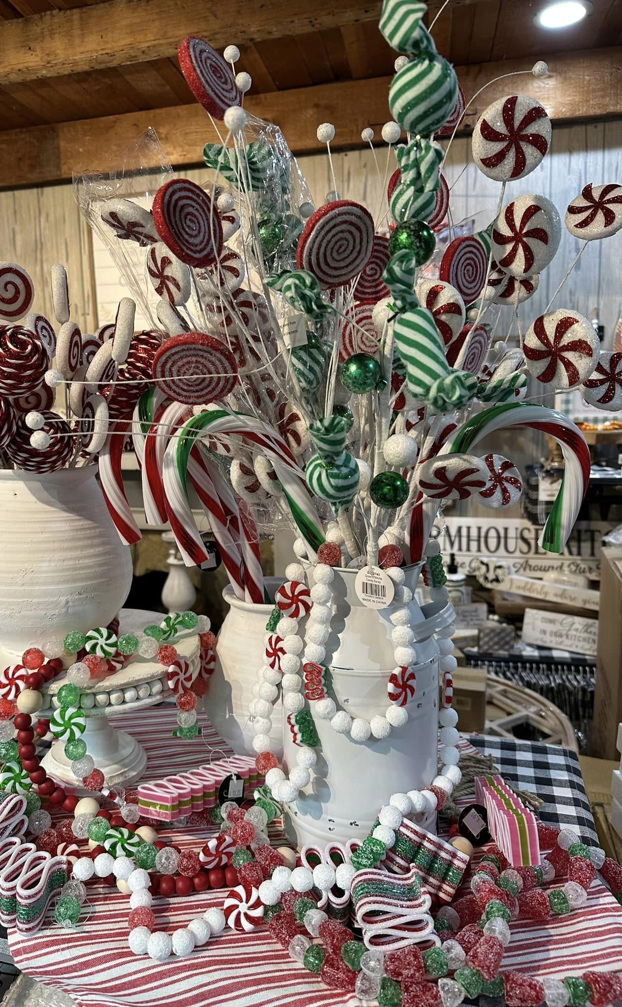 Striped Candy Cane 18" - White/Green/Red- Acrylic