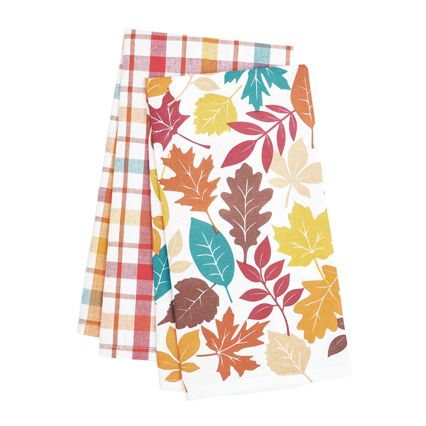 Fall/Harvest Leaves & Plaid Kitchen Towel Set 2