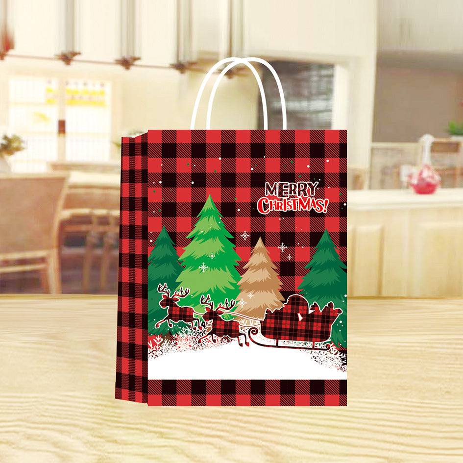 Merry Christmas Large Gift Bag - Buffalo Check/Flying Sleigh