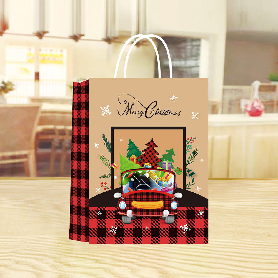 Buffalo Check R/B Deer Gift Bag and Merry Christmas Santa Driving