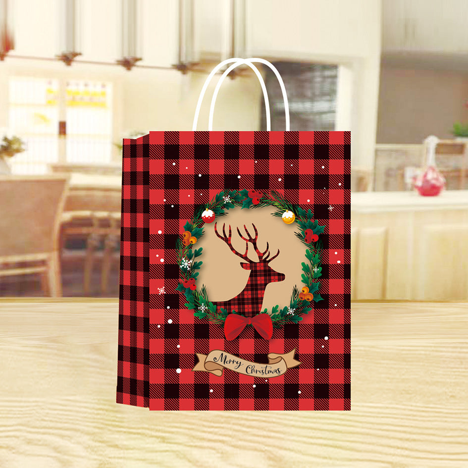 Buffalo Check R/B Deer Gift Bag and Merry Christmas Santa Driving