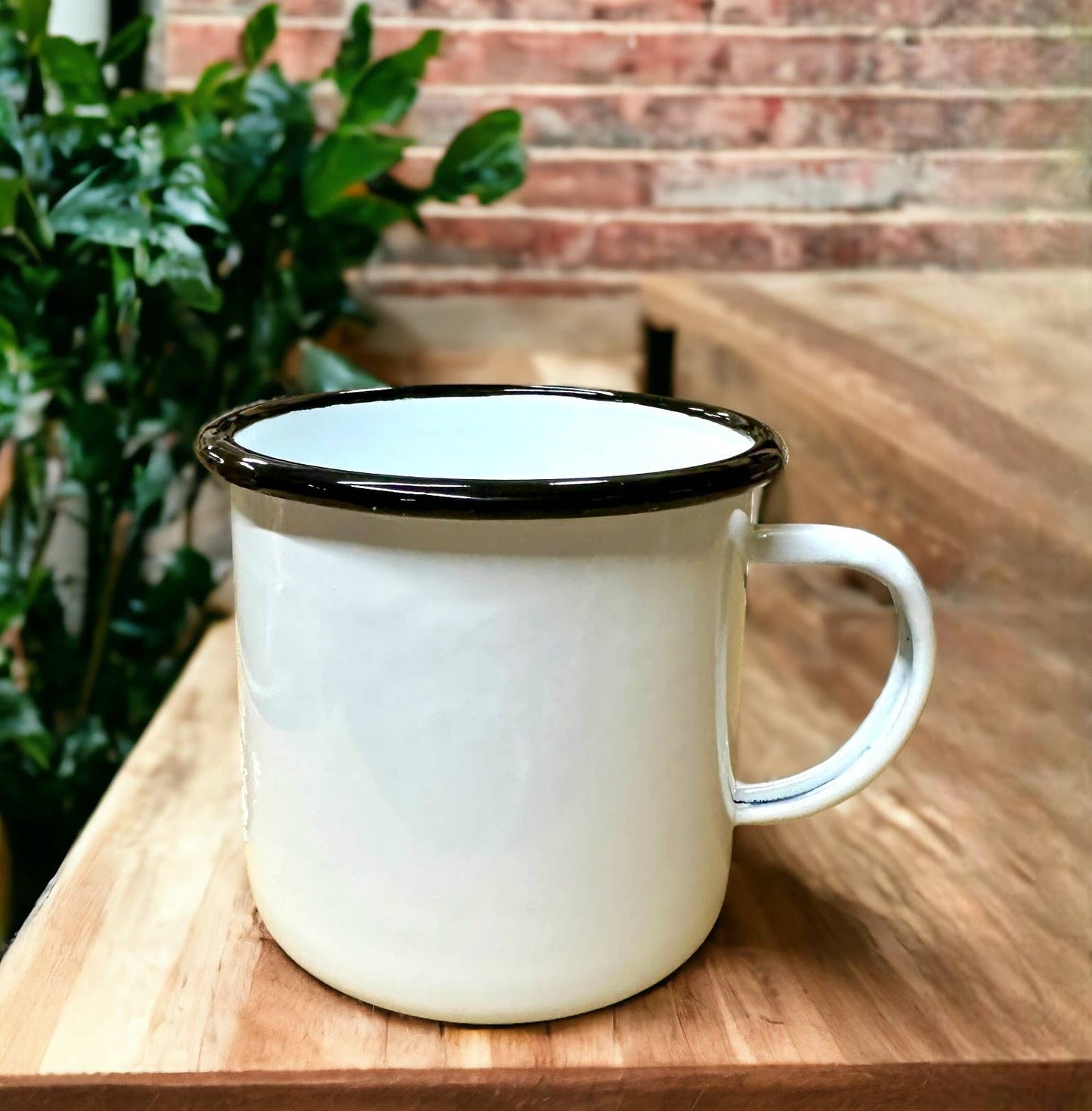 Black Rim Enamelware Soup Mug