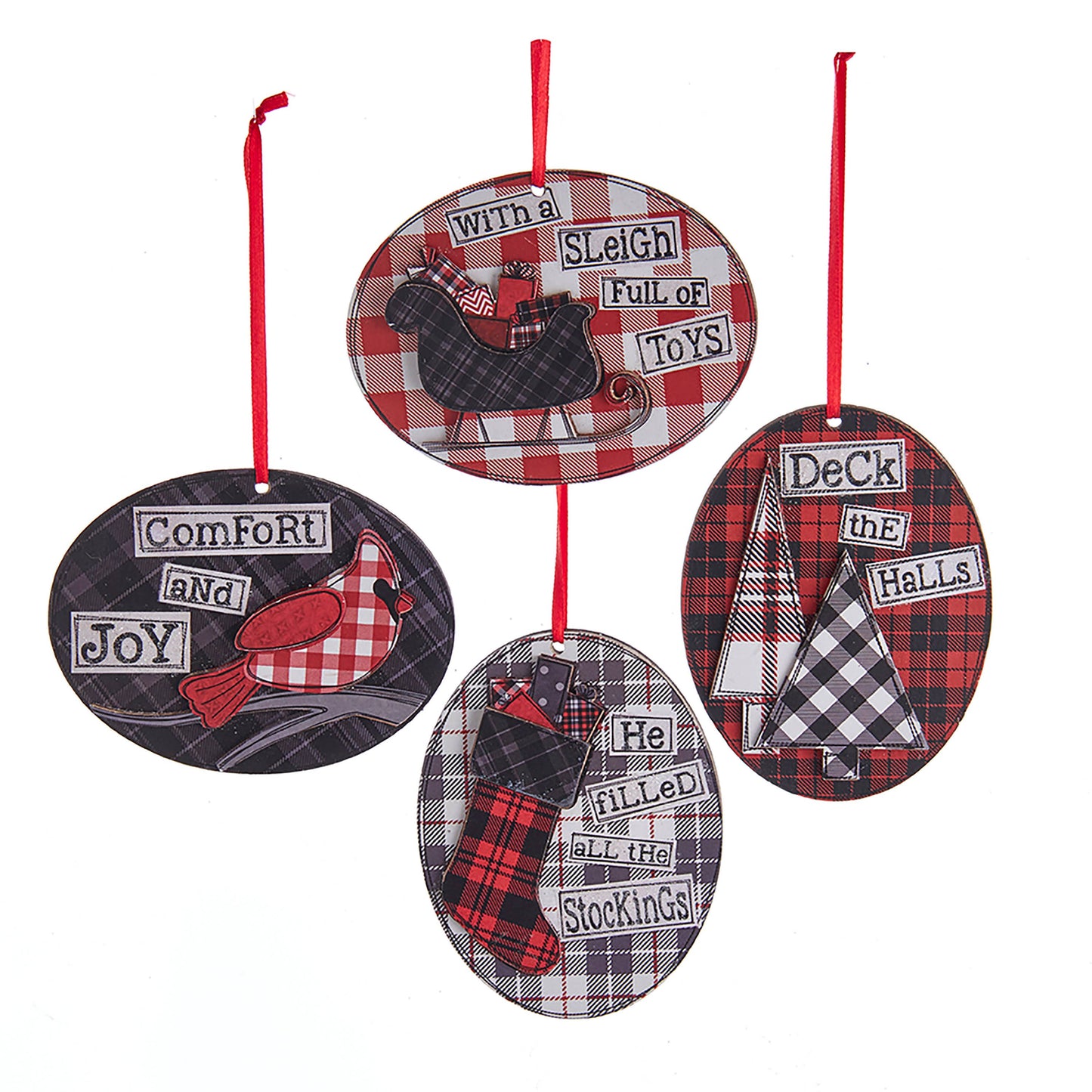 GINGHAM HOLIDAY OVAL ORNAMENT W/SAYING 4A