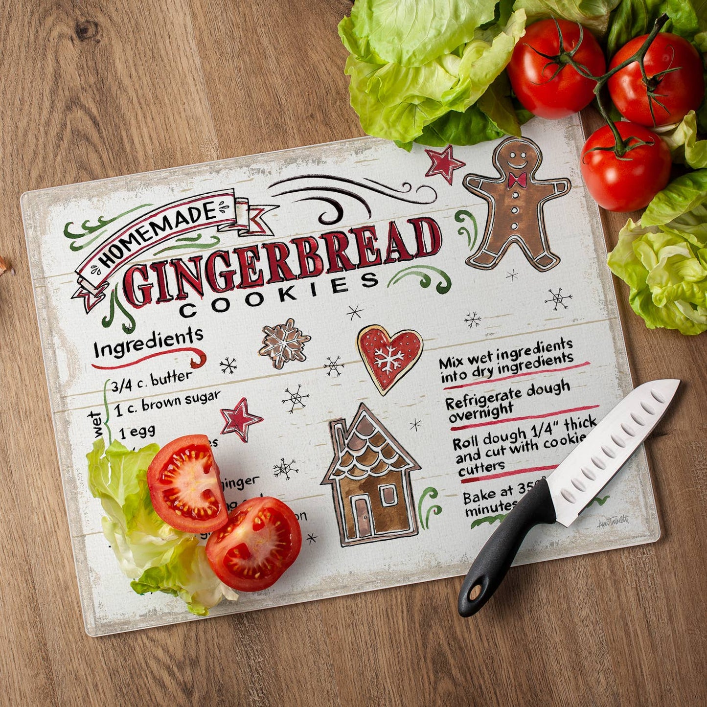 Christmas Treats 15" x 12" Tempered Glass Cutting Board