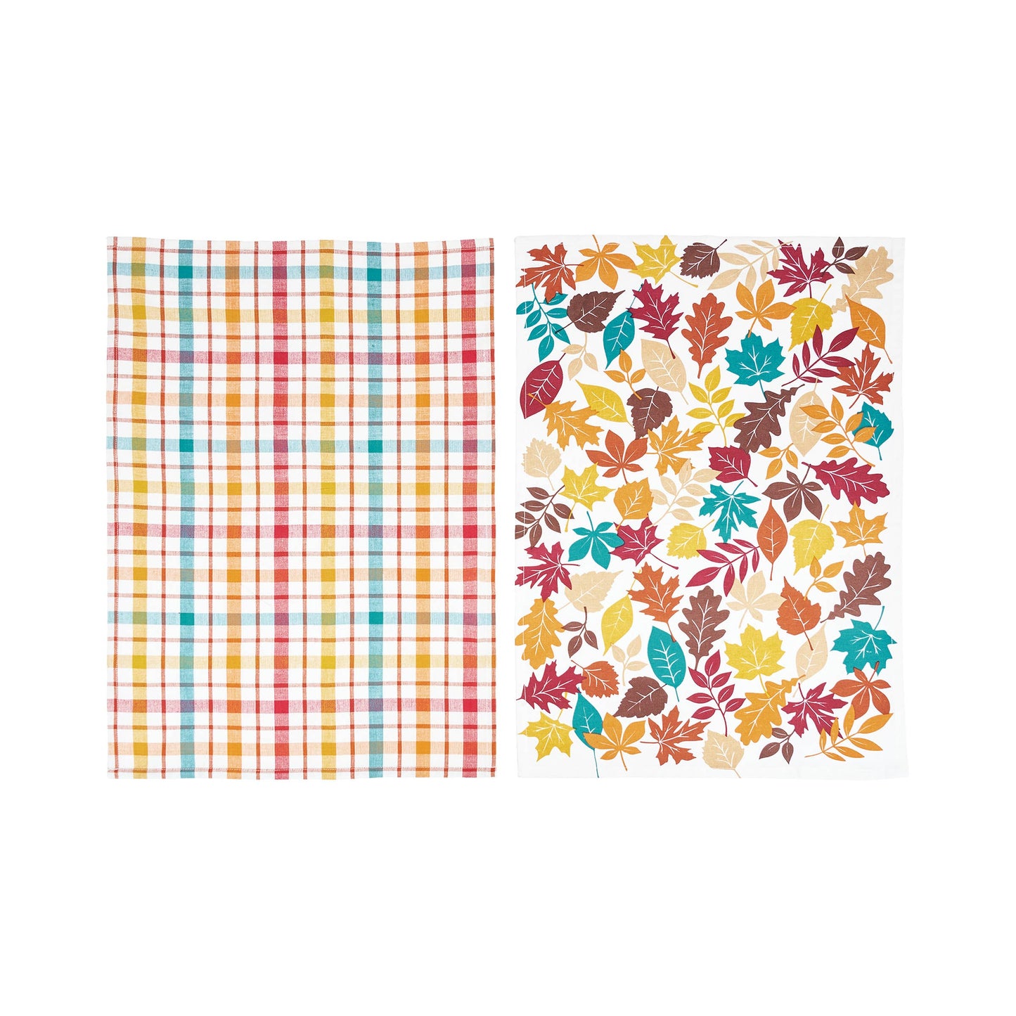 Fall/Harvest Leaves & Plaid Kitchen Towel Set 2