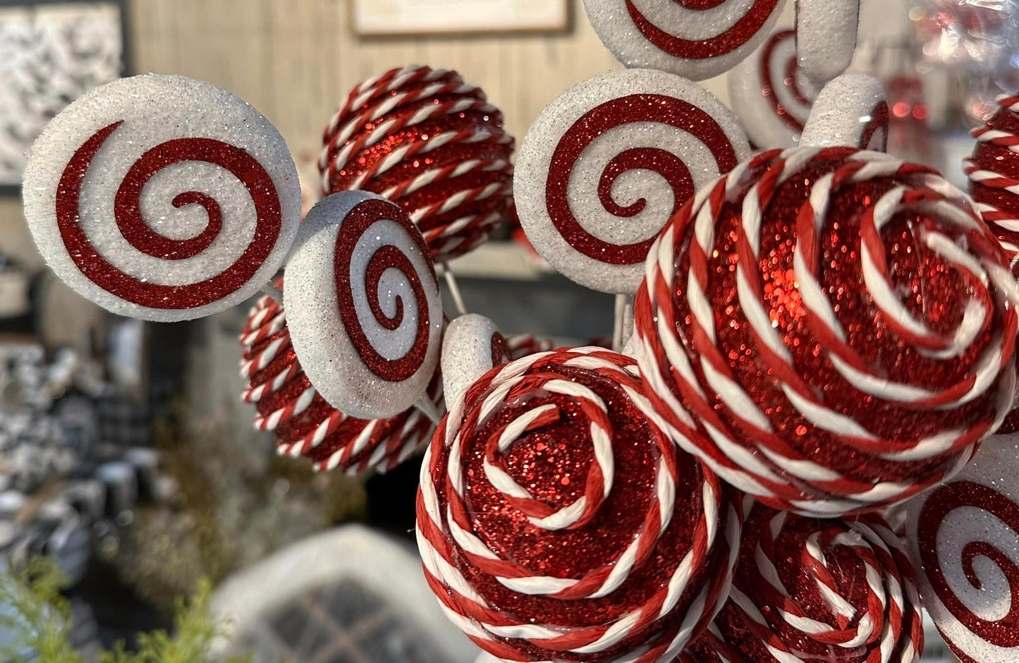 Peppermint Candy Swirl Stem - Red/White 16"