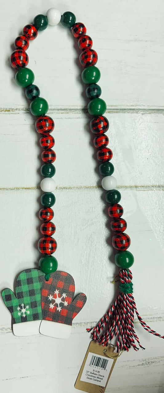 Buffalo Check Christmas Wood Bead Garland