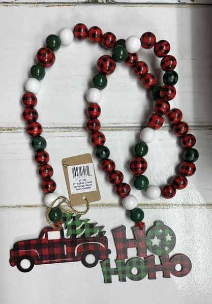 Buffalo Check Christmas Wood Bead Garland