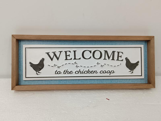 Welcome to the Coop Wood Framed Metal Sign 16x6in