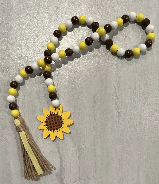 Sunflower Wood Bead Garland - 39"