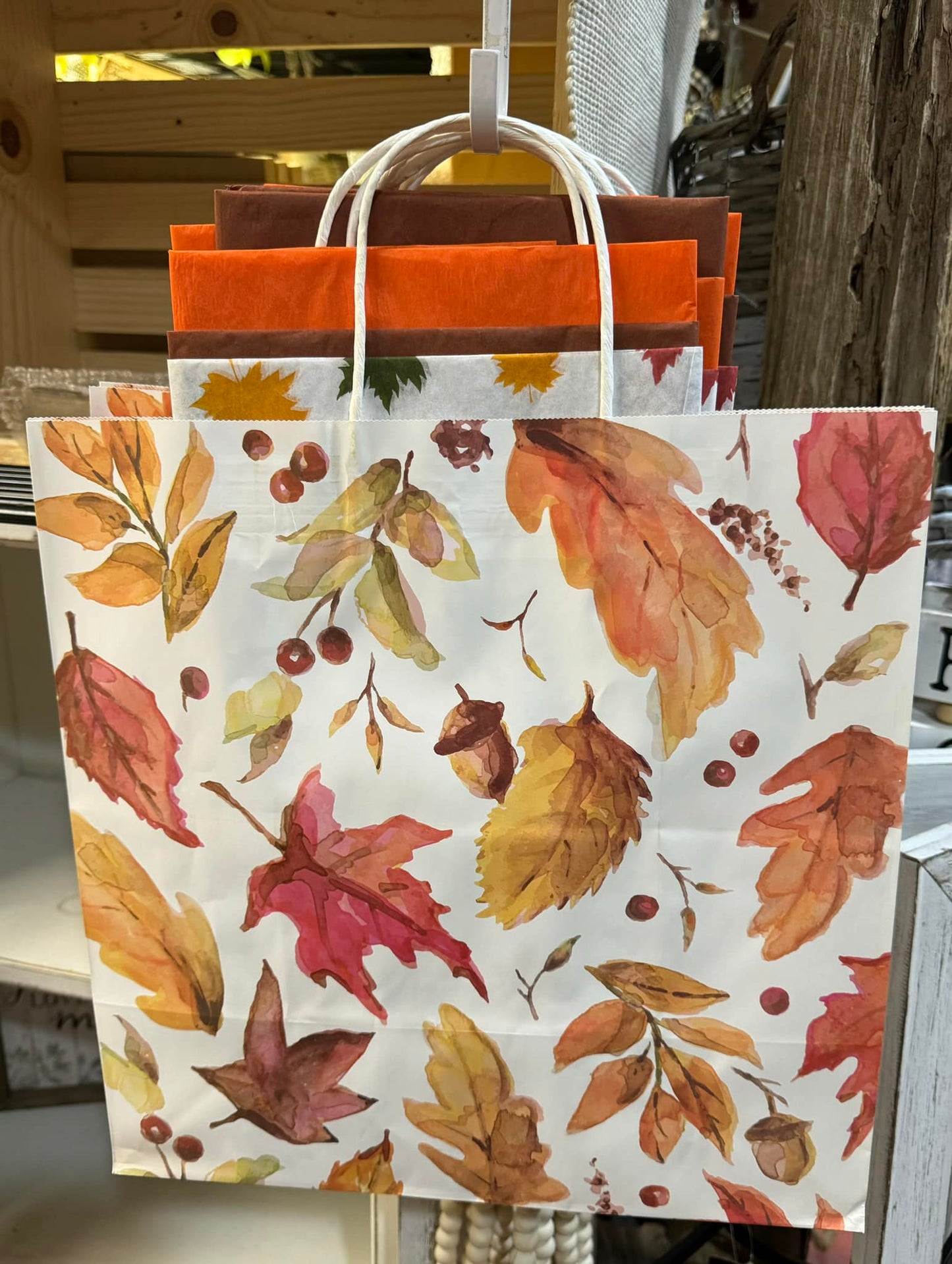 Fall Leaves Paper Gift Bags, Filly 13x7x13",