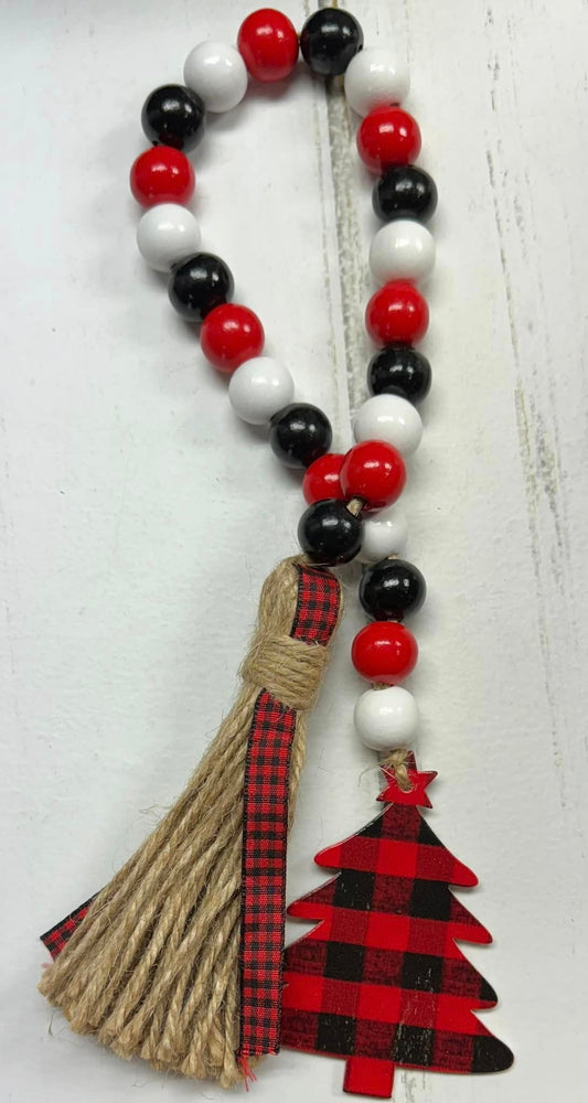 Christmas Buffalo Check Tree Wood Bead Garland