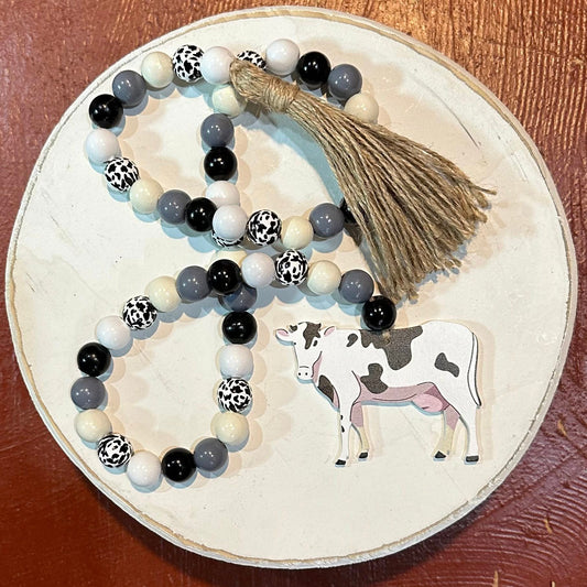 Dairy Cow Pattern Wood Bead Garland - 36-37"