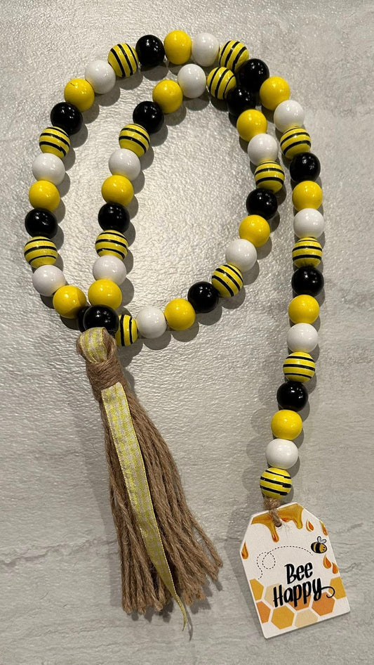Bee Happy Wood Bead Garland 39-40"
