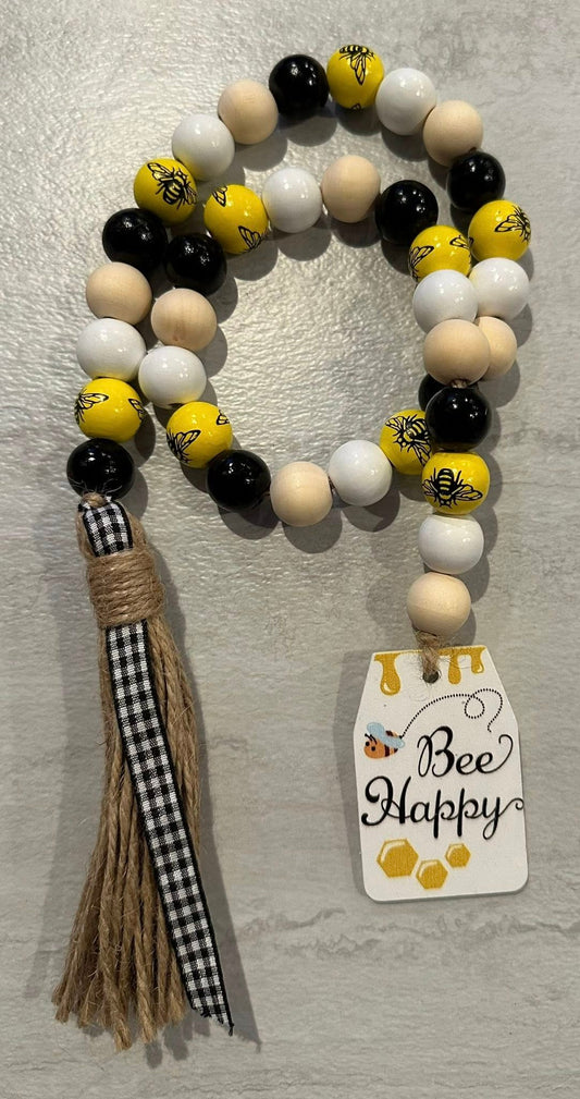 Bee Happy Wood Bead Garland - 27"