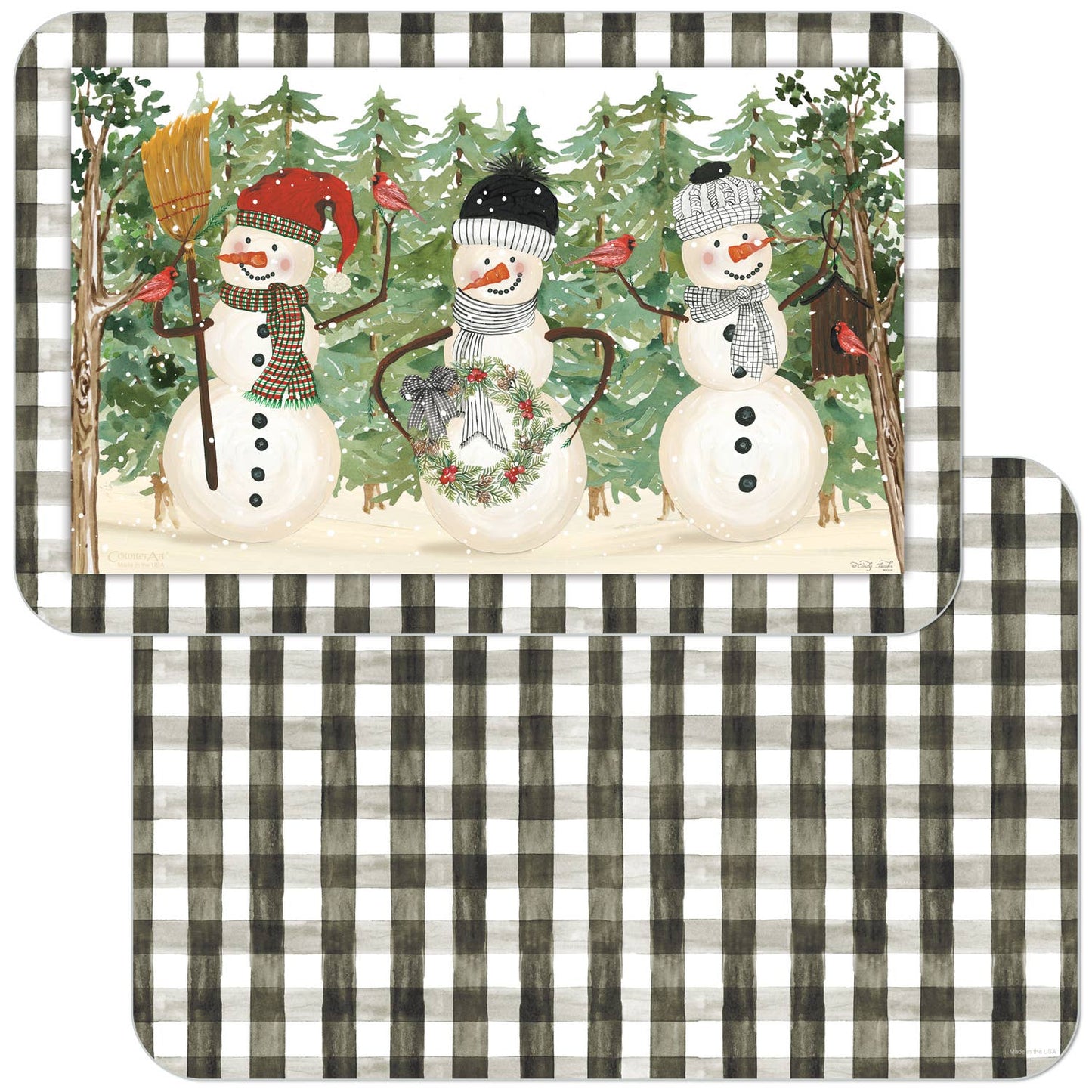 Plaid Snowmen Reversible Rectangular Plastic Placemat