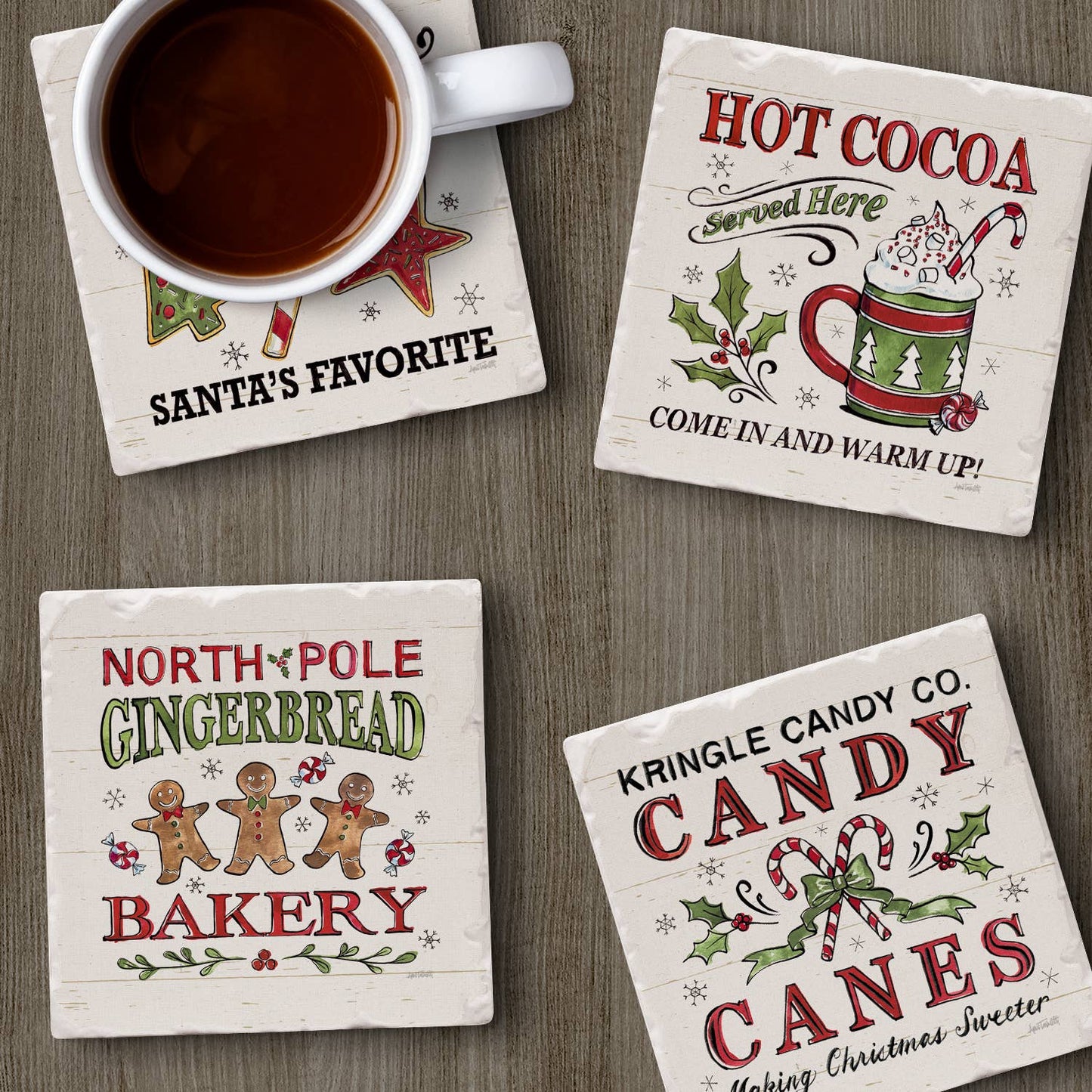 Christmas Treats Assorted Image Tumbled Tile Coaster 4 Pack