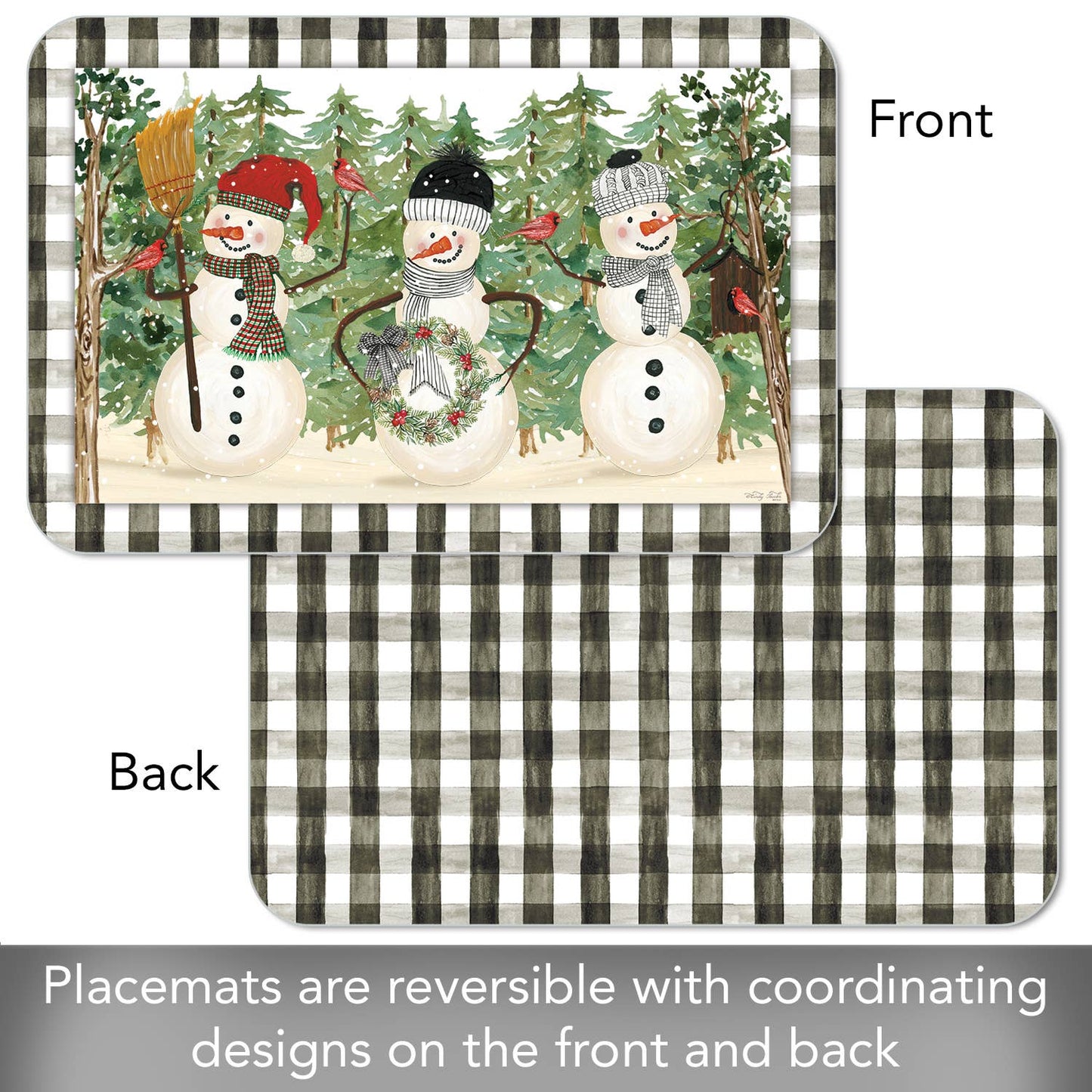 Plaid Snowmen Reversible Rectangular Plastic Placemat