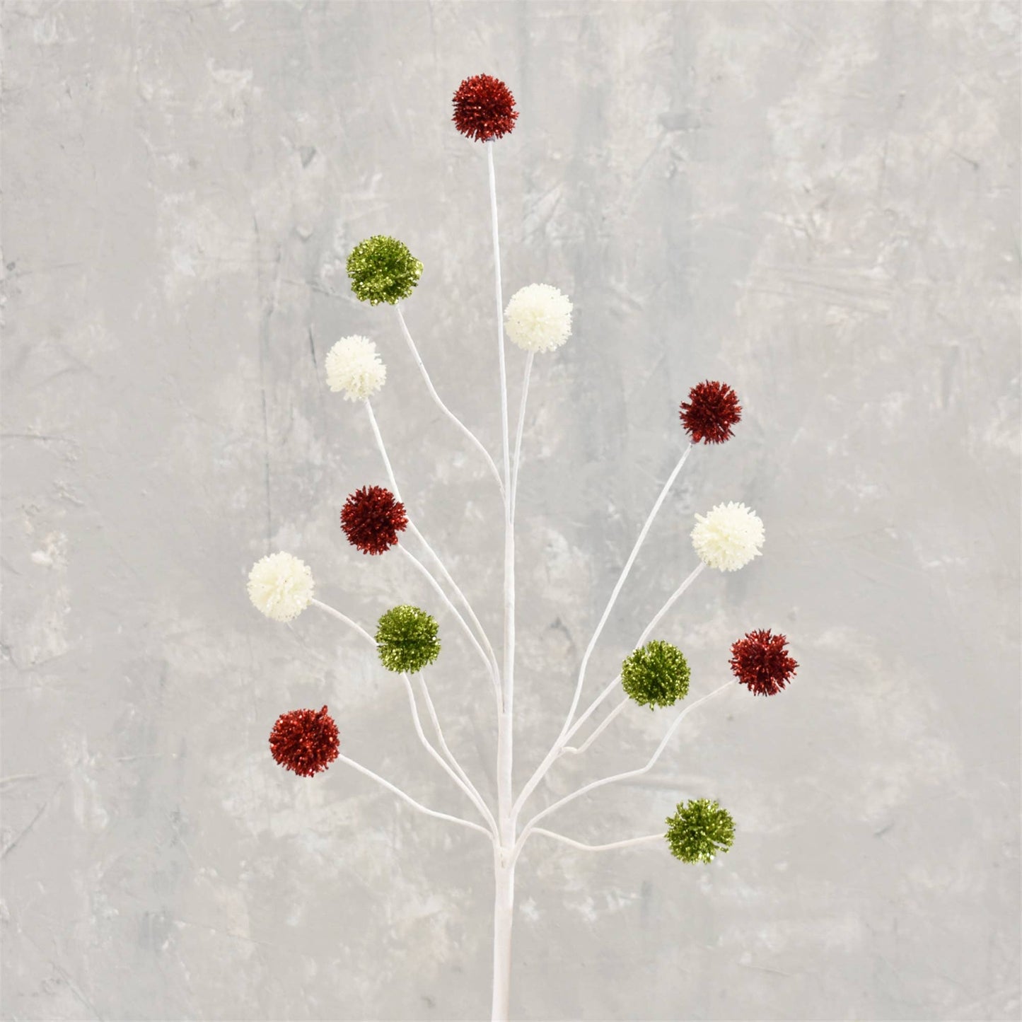 Dramatic Glittered Thistle Spray - Red Green White 24”