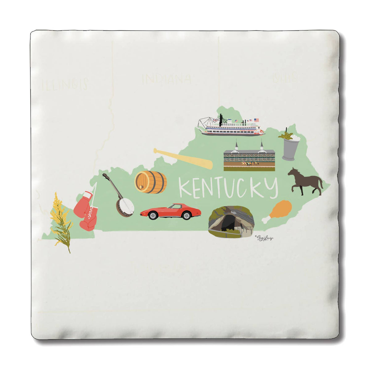 "Kentucky State Icons" 4 Pack Tumbled Tile Coaster Set