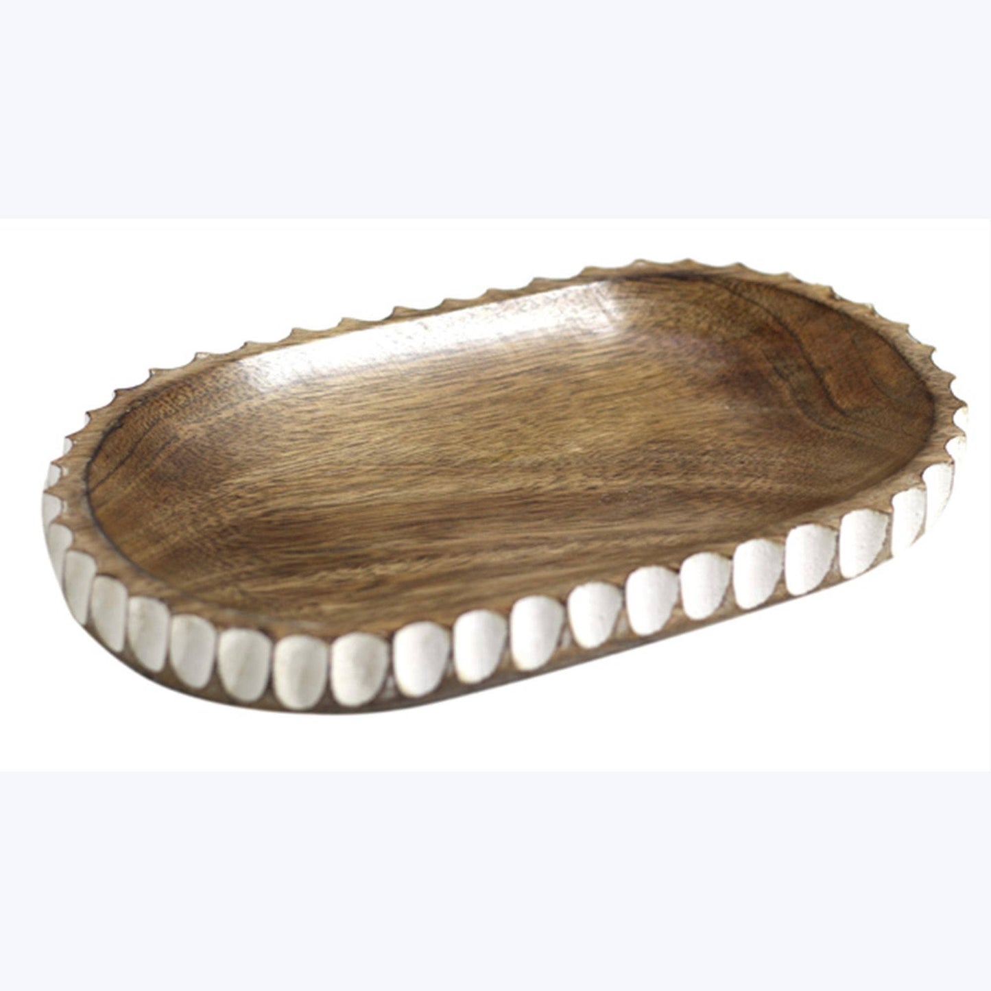 Mango Wood Tray with Carved Design