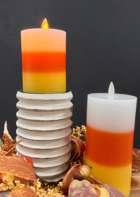 Candy CornFlame LED Candle 3x6in