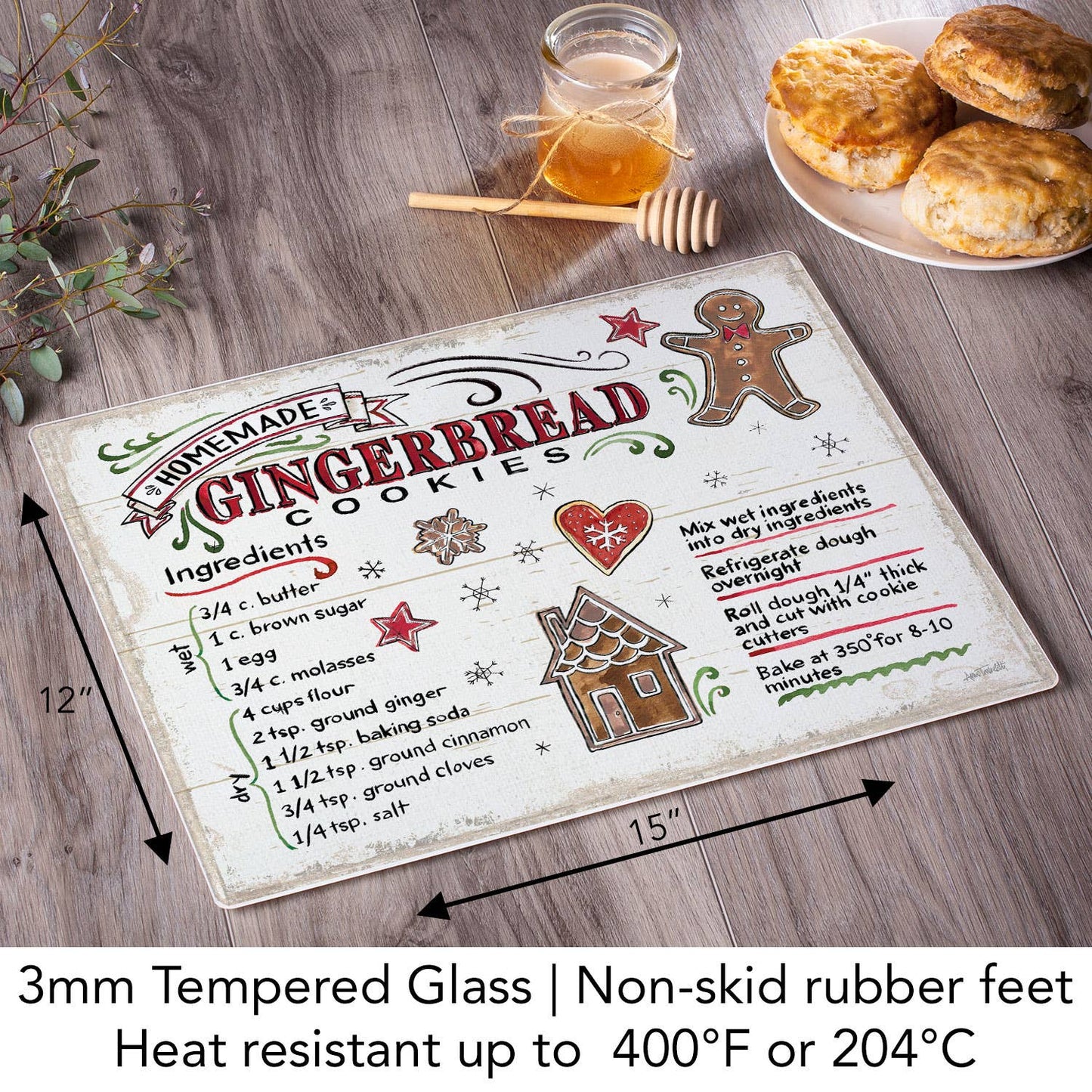 Christmas Treats 15" x 12" Tempered Glass Cutting Board