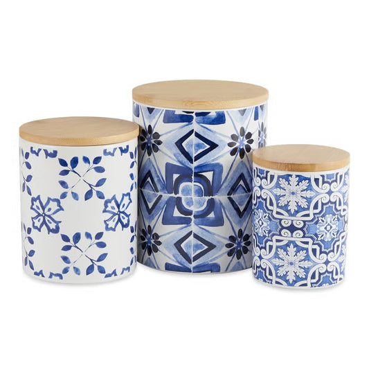 Blue Tile Ceramic Canisters S/3-assorted
