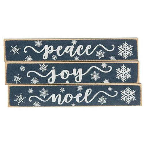 Joy, Peace, Noel Snowflake Mini Stick, 3 Asstd.