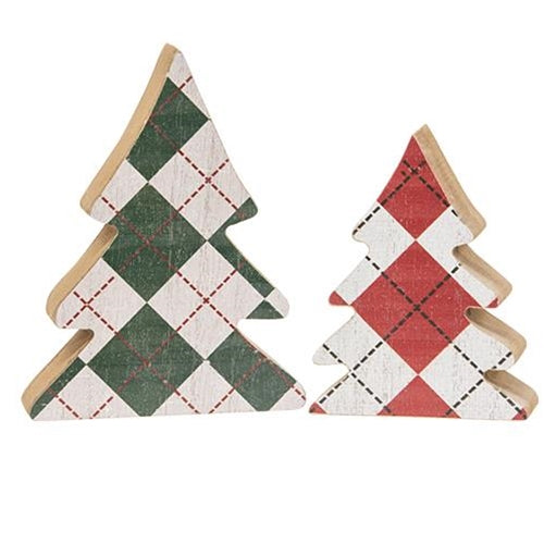 Set of 2 Distressed Plaid Trees