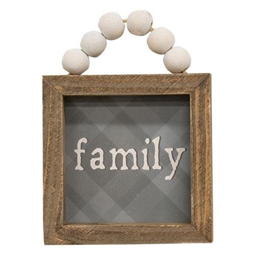 Love or Family Beaded Plaid Mini Frame, 2 Asstd.