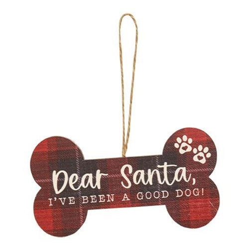 We Woof You A Merry Christmas Plaid Dog Bone Ornament
