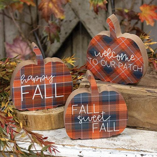 Fall Sweet Fall Plaid Pumpkin Chunky Sitter