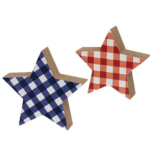 Blue & Red Plaid Wooden Stars