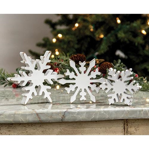 3/Set, Distressed Chunky Wooden Snowflake Sitters