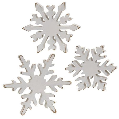 3/Set, Distressed Chunky Wooden Snowflake Sitters
