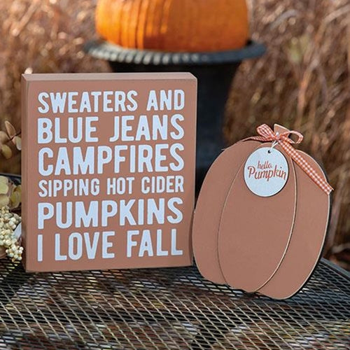 2/Set, Sweaters and Blue Jeans Box Sign with Hello Pumpkin Easel
