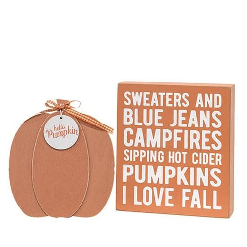 2/Set, Sweaters and Blue Jeans Box Sign with Hello Pumpkin Easel