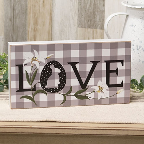 Gray & White Check Lily & Bunny "Love" Box Sign