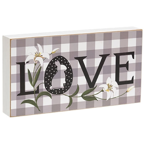 Gray & White Check Lily & Bunny "Love" Box Sign