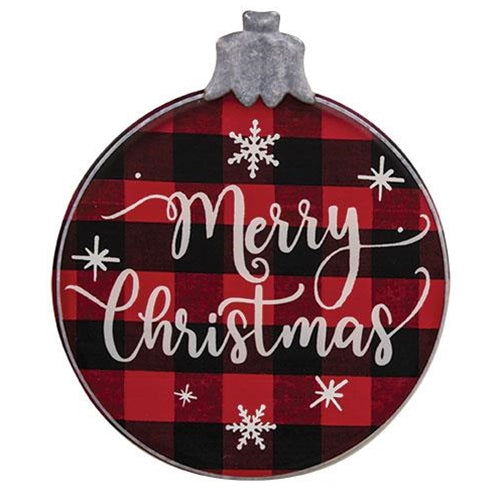 Merry Christmas Buffalo Check Ornament Metal Sign