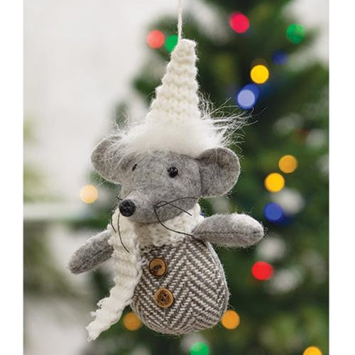 Plush Gray Mouse Ornament