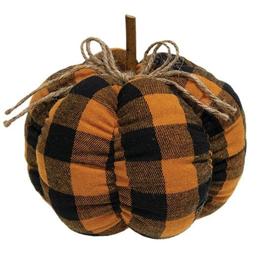 Orange & Black Buffalo Check Stuffed Pumpkin