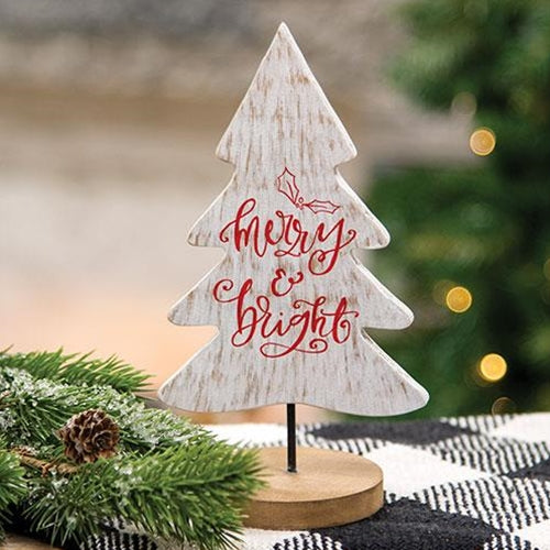 Merry and Bright Wood Tree Cutout Sitter
