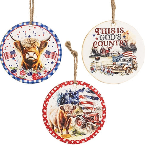 God's Country Round Cow Ornament, 3 Asstd.