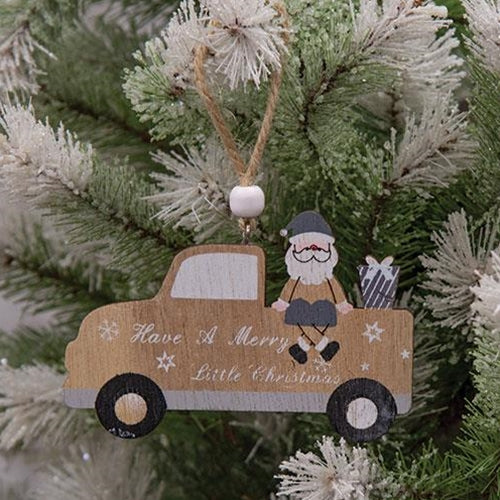 Nordic Wooden Santa w/Truck Ornament