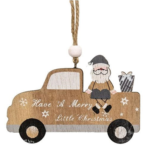 Nordic Wooden Santa w/Truck Ornament