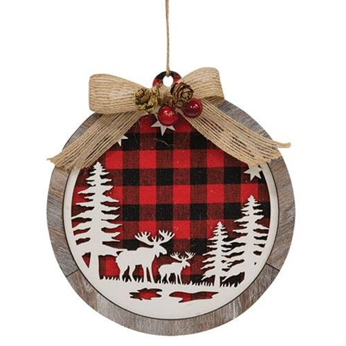 RB/BC Wood w/moose Plq Ornament