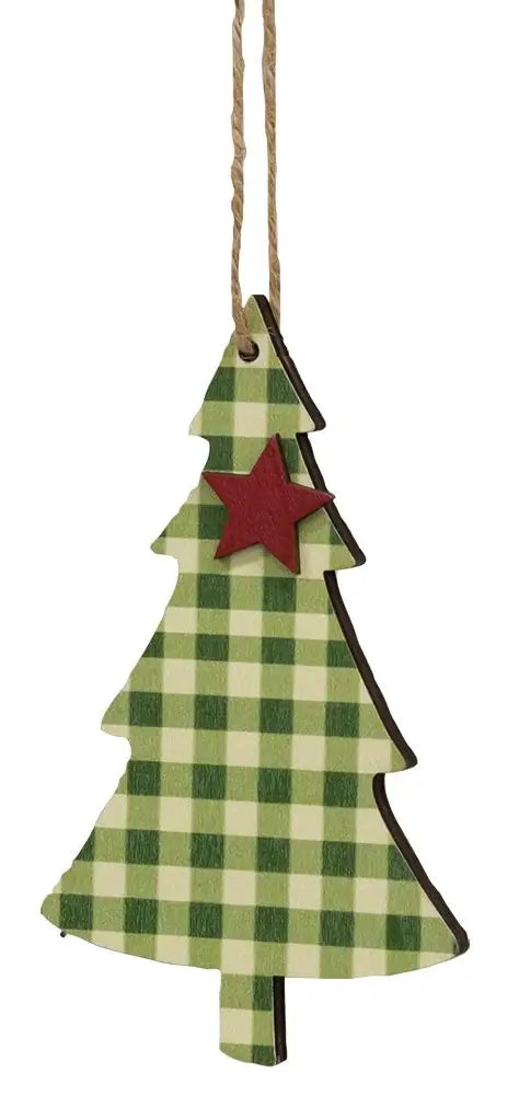 Green Plaid Christmas Tree Ornament With Star
